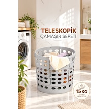 Porsima 25100-1 Teleskopik Katlanır Sepet Katlanabilir Çamaşır Sepeti Orta Boy Katlanır Çamaşır Sepeti Gri 15lt Gri