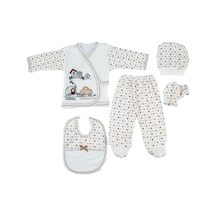 Mammakid Kahve Yeni Doğan Bebek Kahve Araba Nakışlı Hastane Çıkışı 5'li Set Kahverengi