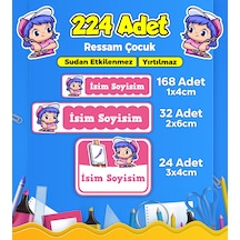 Ressam Çocuk Temalı Okul Kreş Kişiye Özel İsim Etiket Seti - Model 214 Çok Renkli