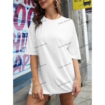 Düz 5 Baskısız Baskılı Oversize Kalıp Unisex T-shirt Beyaz