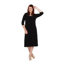Nidya Moda Büyük Beden Ray Yaka Elbise-4079S Siyah