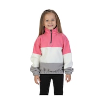 Erdem Kıds Kız Çocuk Dik Yaka Fermuarlı Sweatshirt-kazak Beli Lastikli Çok Renkli Kışlık Polar Sweat Pembe-ekru-gri Pembe-ekru-gri