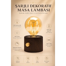 Şarjlı Masa Lambası Abajur Dimmer Parlaklık Ayarlı Gece Masa Üstü Lamba Kahve 712 Kahverengi