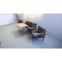 Pi Elize Bahçe Balkon Mobilyası Antrasit 3+1+1 Ve Perla Çam Masa Antrasit