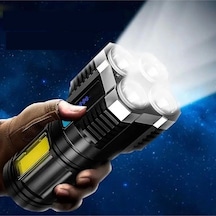 Ultra Parlak El Feneri Usb Şarj 4 Led+yan Cob Led Taktik Günlük Hayat Kamp Avcılık El Feneri Çok Renkli
