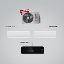 Arçelik 1+3 Multi Sistem 36100 MD Pro Dış Ünite 2 Adet 18 BTU Beyaz + 18 BTU Siyah İç Üniteler Duvar Tipi Klima