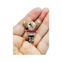 Kırmızı Boncuklu Taşlı Kız Figürü Broş Sevimli Figürlü Şık Brooch Pin Ekru