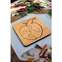Plywood Ahşap Boyanabilir Çocuklar Puzzle 4mm Elma Boya Setli