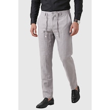 Deepsea Taş Slim Fit Likralı Keten Dokulu Lastikli Belli İpli Yazlık Erkek Pantolon 2603001