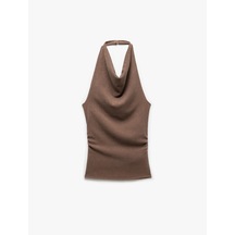 Koton Sırt Dekolteli Dokulu Slim Fit Degaje Yaka Bluz Kahverengi 5sak10085ek Kahve