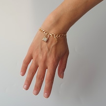 Gurmet Zincir Model Kilit Detaylı Gold  Bileklik