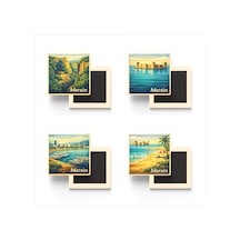 Mersin - 4'lü Memleket Seti - Baskılı Buzdolap Magneti Kare - 9x9 Cm - 4 Adet