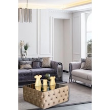 Most Hallow Cam Orta Sehpa 04 Bej Kadife Kumaş %100 Mdf Evinize