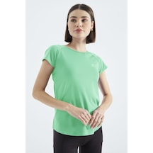 Su Yeşili Sırt Pencereli Kısa Kol Standart Kalıp O Yaka Kadın T-shirt - 97101 Su Yeşili