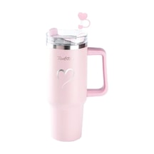 Tnt-8695835422695-trınk Ka102ptdesap-açık Pembe Desenli Paslanmaz Çelik Pipetli Termos Bardak 1.2l