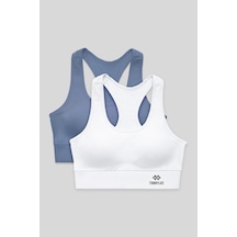 Tommylife Slim Fit U Yaka 2li Paket Petrol-beyaz Kadın Spor Büstiyer - 97120 Beyaz