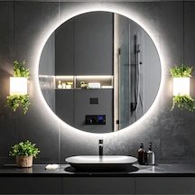 Swirl Beyaz Led'li Lazer Kumlamalı Lavabo & Banyo Aynası Dokunmatik Sensörlü 60 X 60