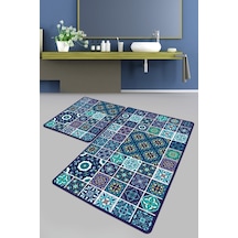 Carres Bleus Banyo Halısı Djt 2 Li Set Çok Renkli