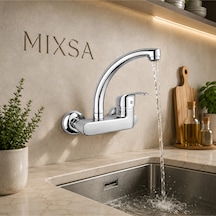 Lüx Duvardan Çift Su Girişli Mutfak-banyo Lavabo Bataryası Çeşmesi Musluğu Gri