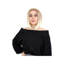 Kahkülsüz Düz Kısa Fiber Sentetik Peruk - Balköpüğü / Platin Ombreli