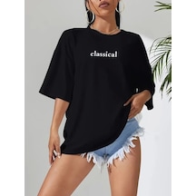 Modi Baskılı Oversize Bisiklet Yaka T-shirt - Siyah - Mymg158981