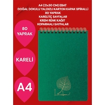Kareli A4 21x30 Cm 80 Yaprak Karton Kapak Spiralli Krem Renk Sayfalar Üstten Açılır Linden Koyu Yeşil