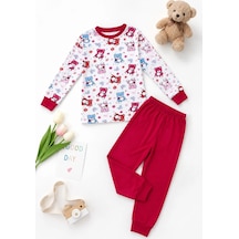 Ertaş Trend Store Kız Çocuk Premium Penye Ayıcık Desenli Uzun Kollu Pijama Takımı 2-11 Yaş - Kırmızı Çok Renkli
