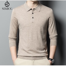 Sonbahar Yeni Stil Genç İnce Düz Renk Yaka Alt Erkek Yün Kazak Bej