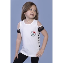Toontoy Kids Toontoy Kız Çocuk Göğsü Nakışlı Tişört Ekru