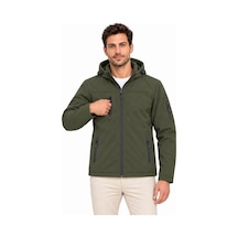 Rkm Ticaret Erkek Su Geçirmez Softshell İçi Polar Astarlı Çıkarılabilir Kapüşonlu 4 Cepli Mont Ceket - Haki