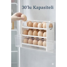 30 Bölmeli Yumurta Organizer 3 Katlı Kaydırmalı Buzdolabı İçi Düzenleyici Raf Beyaz