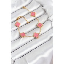 Mey İthalat 316l Çelik Gold Zincir Pembe Yonca Renk Bileklik - Özel Seri Meyeb68c192e5326813900d04f0da