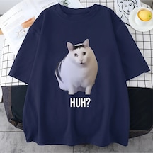Flood Of Style Kedi Ha Diyor Komik Meme Baskı T-shirt Erkekler Kadınlar 100% Pamuk Streetwear Vintage Kısa Lacivert