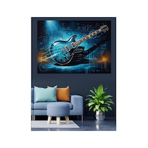 Işıklı Çizgilerle Modern Gitar Tasarımı Yağlı Boya Dokulu Kanvas Tablo Canvas Tablosu