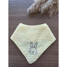 Sleepy Bunny Nakışlı Müslin Bandana Önlük Pastel Sarı