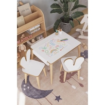 Resim Kağıdı Rulolu Çocuk Aktivite Masası 60x45 Cm 2 Sandalyeli Tavşan Sandalye Çok Renkli
