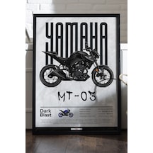 Yamaha Mt-03 Siyah Ahşap Çerçeveli Poster, Dekoratif Motosiklet Duvar Tablosu