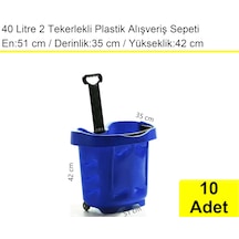2 Tekerlek Plastik Alışveriş El Sepeti 40 Litre Mavi 10 Adet / En:51 Boy:35 Yükseklik:42 Cm