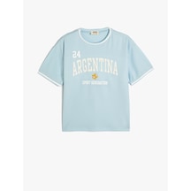 Koton Oversize Tişört Argentina Baskılı Kısa Kollu Bisiklet Yaka Mavi 4skb10577tk Mavi