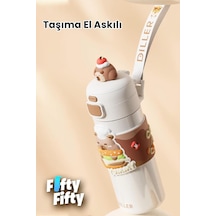 Dıller 480 Ml Tek Kapak Çift Kullanım Pipetli/pipetsiz Taşıma El Askılı Vacum Cup/çelik Termos -ffd9351-480
