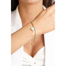 Fiyonk Kuyumculuk 14 Ayar Altın Turkuaz Mini Çanta Detaylı Balıksırtı Bileklik 001