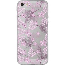 iPhone Uyumlu 5SKamera Korumalı Tıpalı Kapak Floral Tasarımlı Şeffaf Kılıf