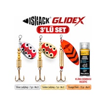 Fishack Glidex 3'lü Döner Kaşık Seti + Klima Bombası  - Silver Ladybug 7 Gr No:3 + Golden Ladybug 7 Gr No:3 + Orange Flash 12 Gr No:4