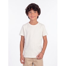 Onloox Erkek Ekru Erkek Çocuk Ekru Pamuklu Penye Bisiklet Yaka Kısa Kollu Regular Fit Basic Tişört 4-14 Yaş