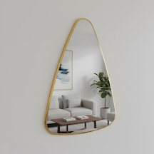 80x102 Cm Modern Asimetrik Duvar Aynası Altın Çerçeveli Dekoratif Banyo Ve Salon Aynası Altın