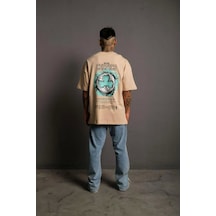 Erkek Sırt Baskılı T-shirt - Bej Bej