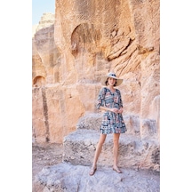 Monamise Kadın Etnik Desenli Truvakar Kollu V Yaka Elbise 23064