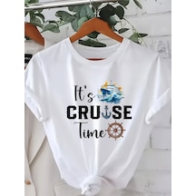 Uyguntarz Unisex It's Cruise Time Baskılı Tasarım Tshirt Beyaz
