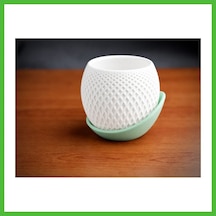 Vaveni 3d Baskı Küre Saksı - Kafes Dokulu İki Parçalı Dekoratif Saksı - Beyaz-mint Arz