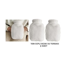 Sıcak Su Torbası 2 Adet,yan Cepli Beyaz Peluş Termofor 27x17x2cm 750ml Beyaz